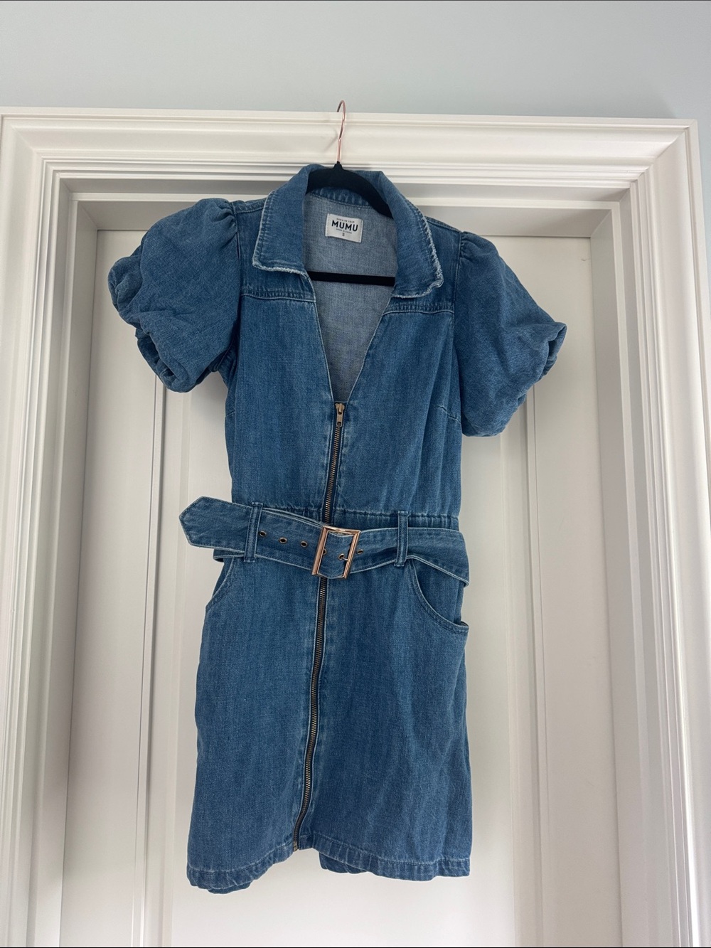 Show Me Your MuMu Denim Zip-Front Mini Dress in Blue